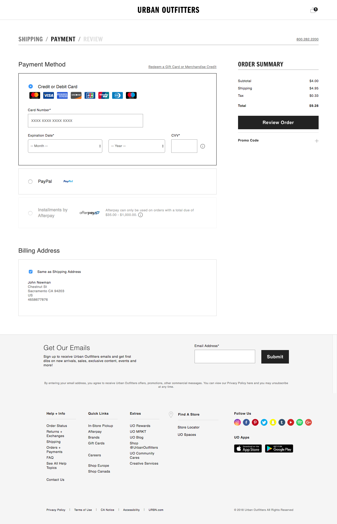 Urban Outfitters’ Billing Address – 461 of 648 Billing Address Examples ...