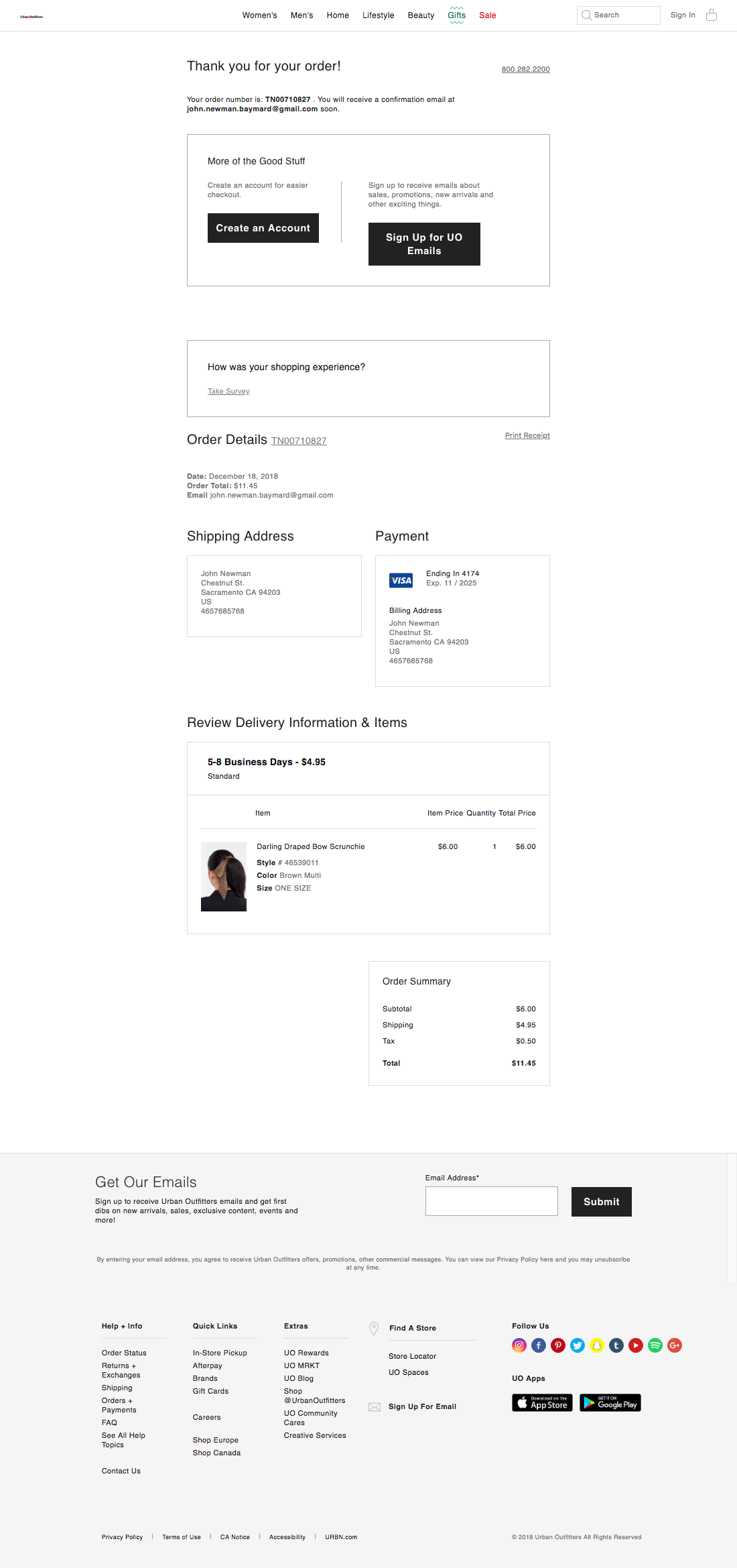 Urban Outfitters’ Receipt / Order Confirmation 407 of 504 Receipt