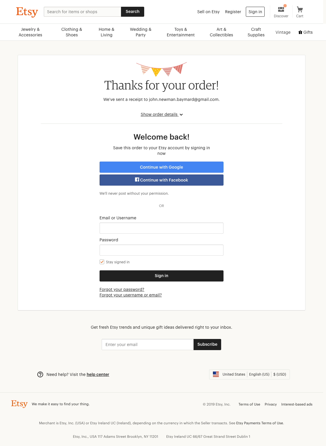 Etsy’s Receipt / Order Confirmation 486 of 567 Receipt / Order