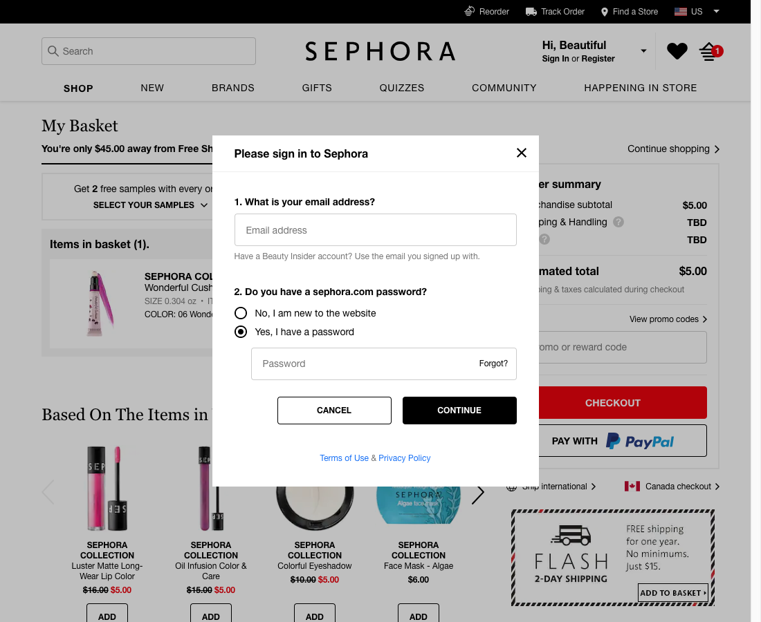 Sephora’s Account Selection – 609 of 841 Account Selection Examples