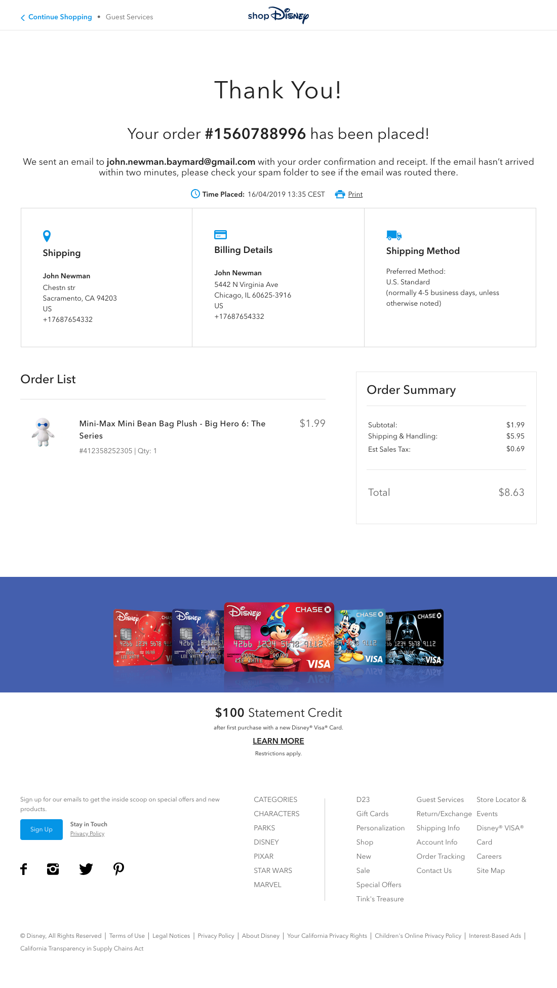 Disney Store’s Receipt / Order Confirmation 380 of 486 Receipt / Order Confirmation Examples