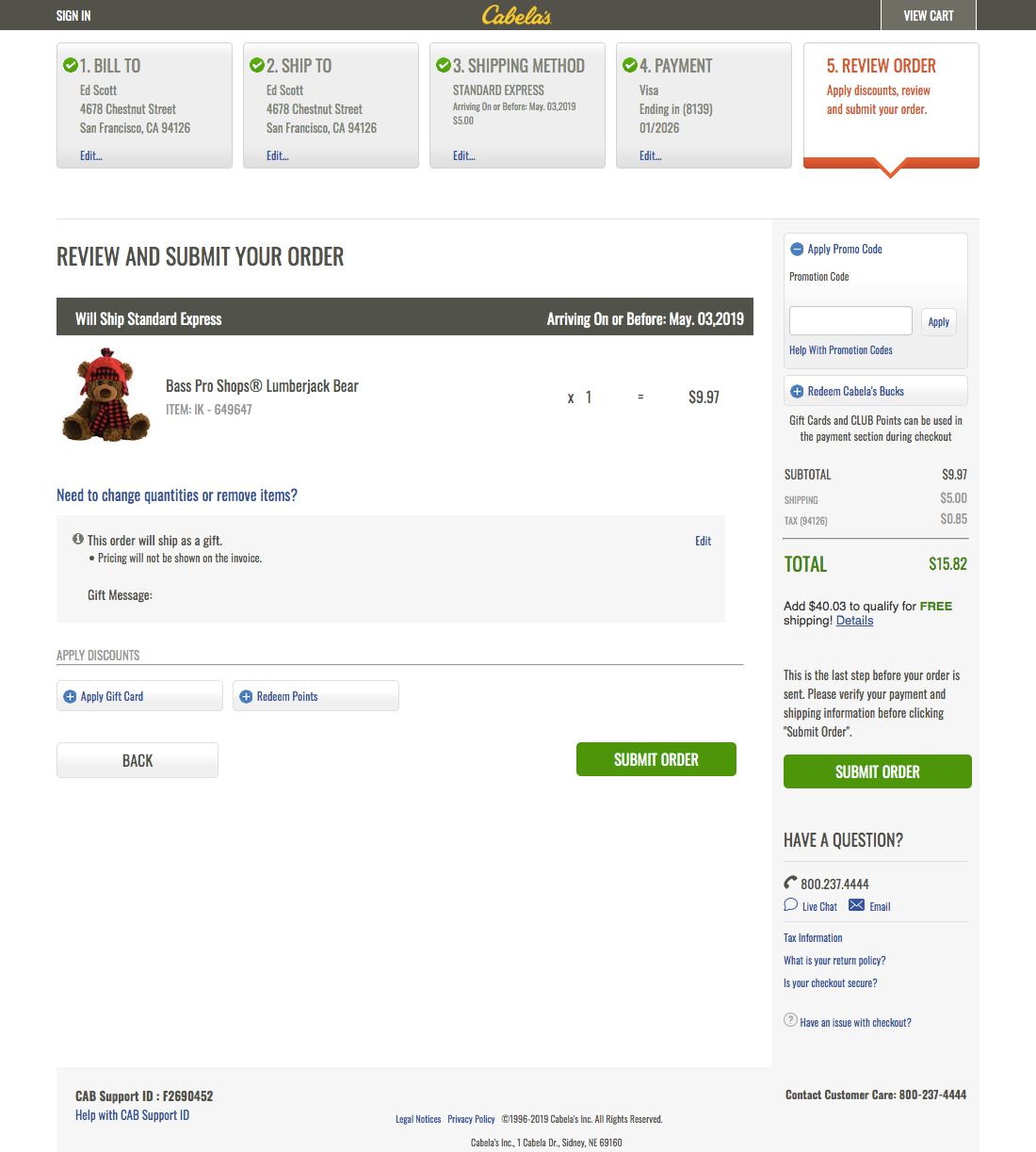 Cabela’s Review Order 344 of 561 Review Order Examples Baymard