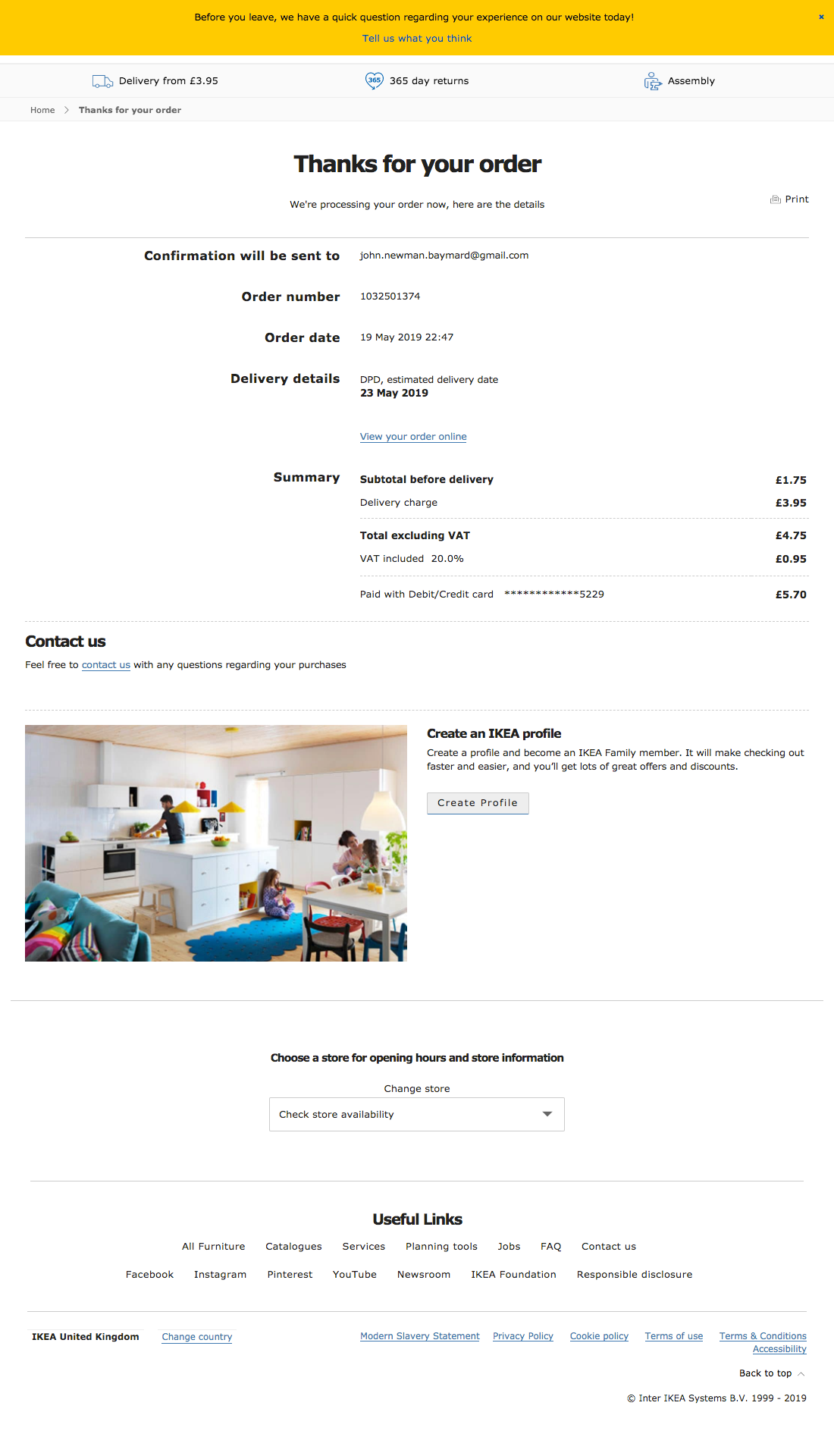 IKEA’s Receipt / Order Confirmation 479 of 589 Receipt / Order