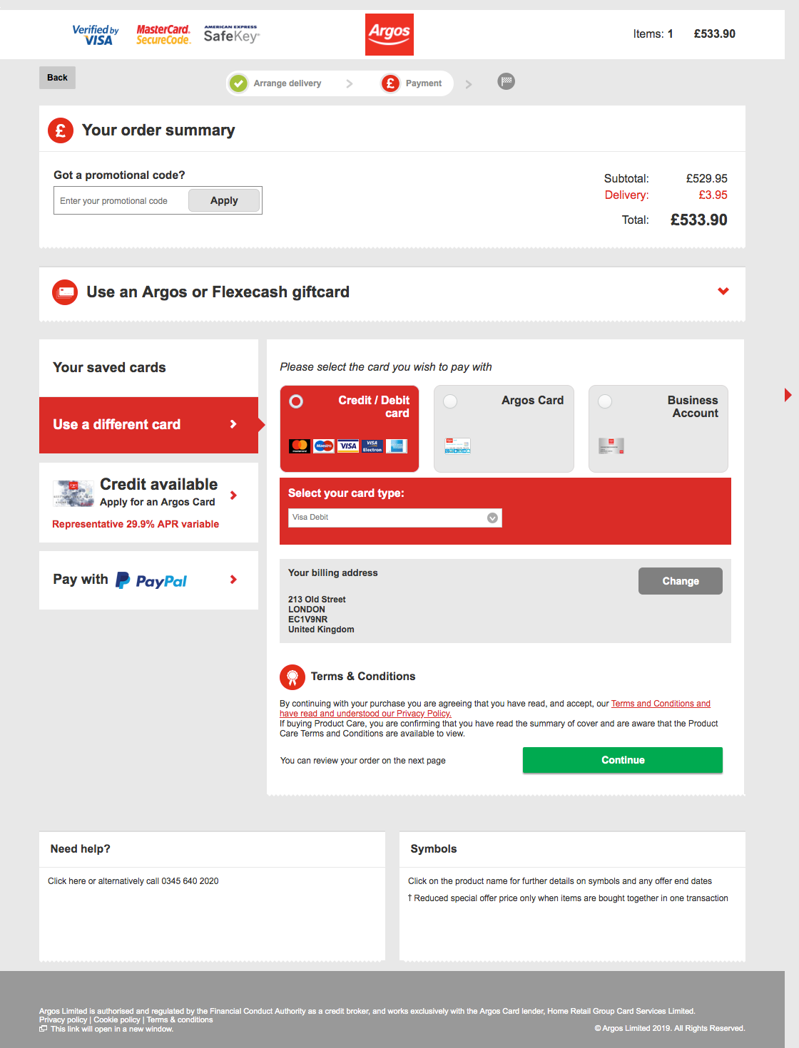 Argos’ Payment 654 of 915 Payment Examples Baymard Institute