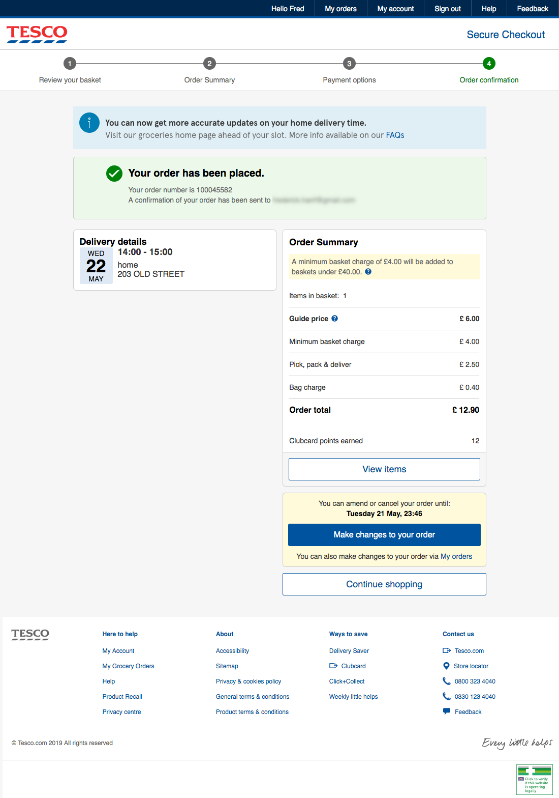 Tesco’s Receipt / Order Confirmation 370 of 480 Receipt / Order Confirmation Examples