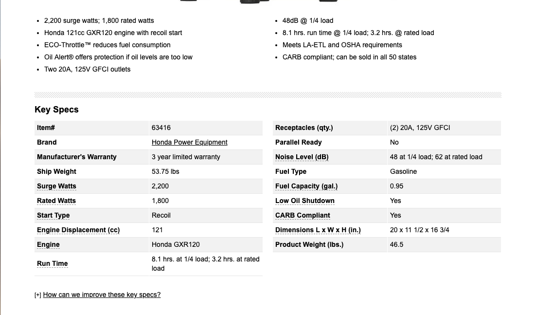 Northern Tool’s Spec Sheet 224 of 278 Spec Sheet Examples Baymard