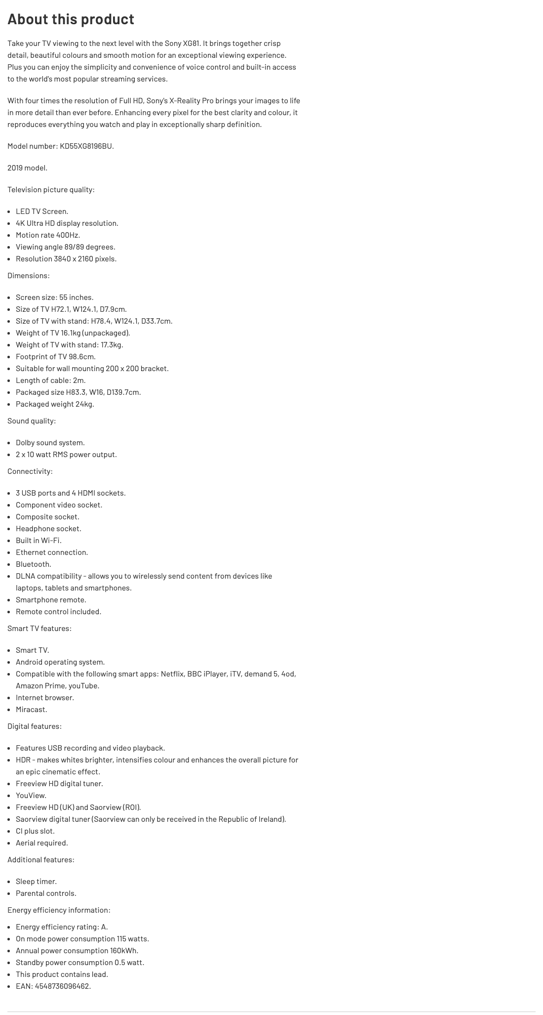 Argos’ Spec Sheet 223 of 291 Spec Sheet Examples Baymard Institute