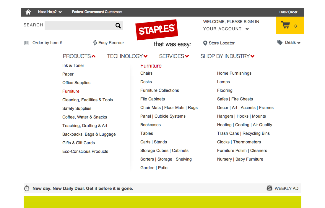Staples’ Main Navigation 1027 of 1141 Main Navigation Examples