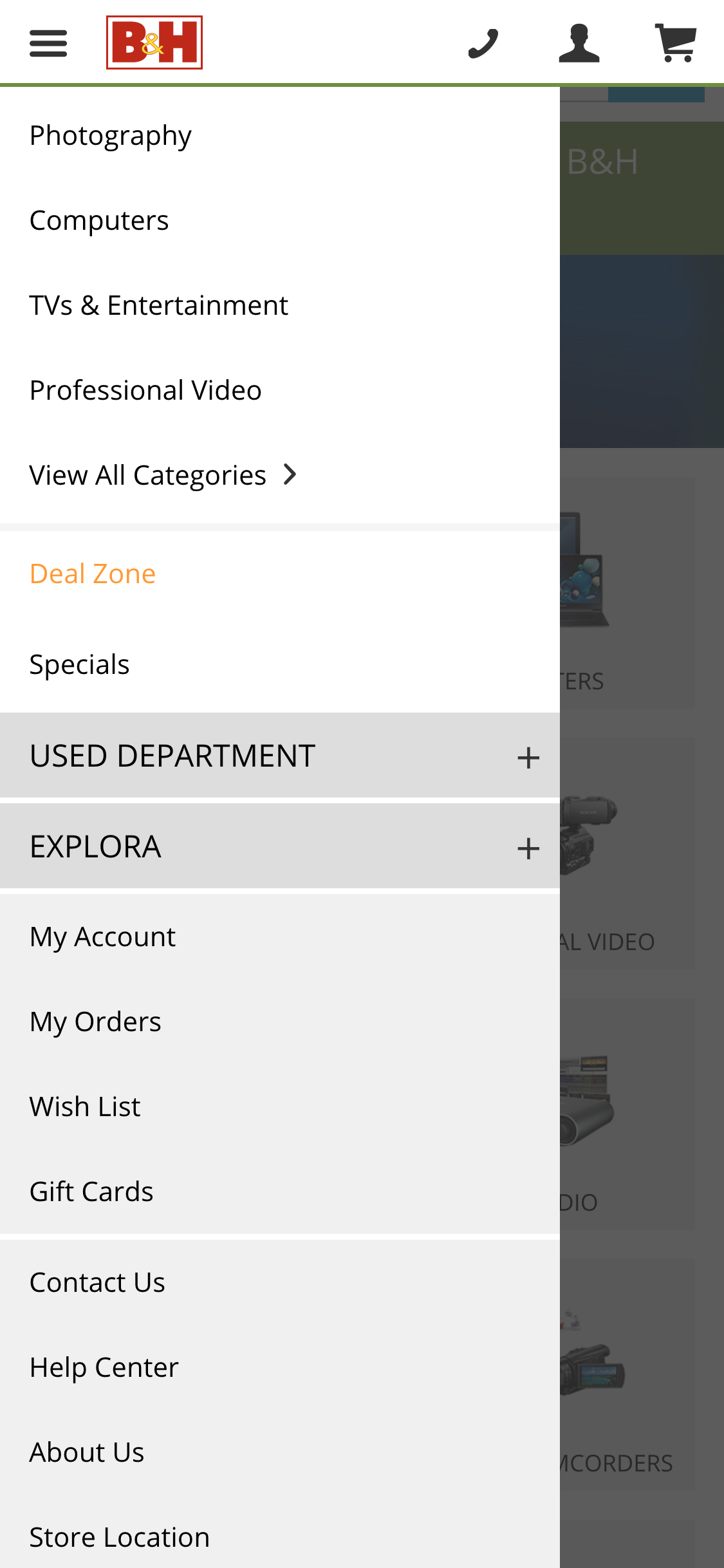 Mobile screenshot of B&H Photo