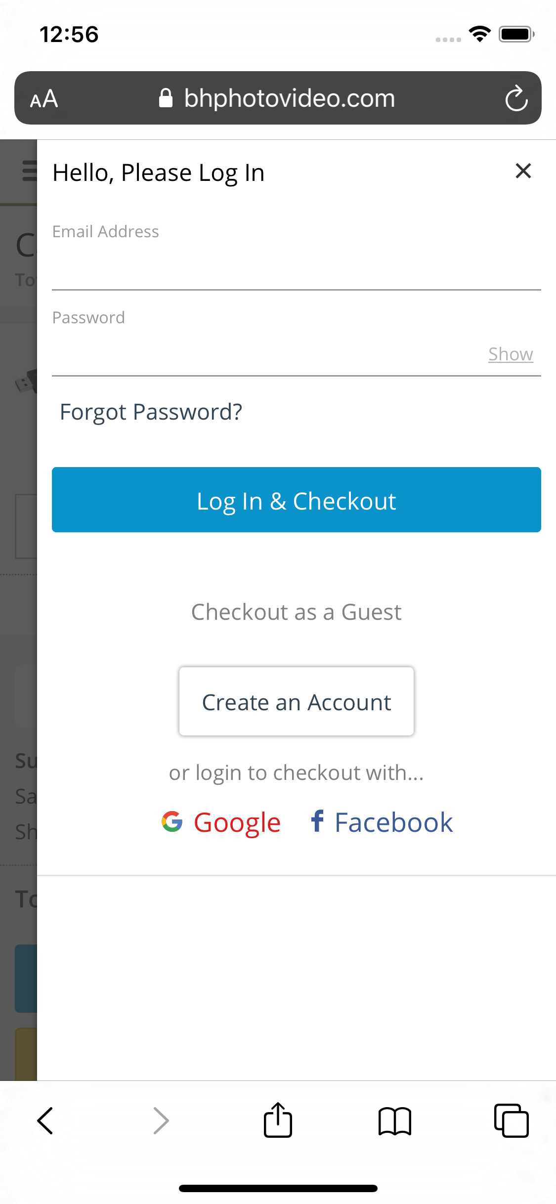 Mobile screenshot of B&H Photo