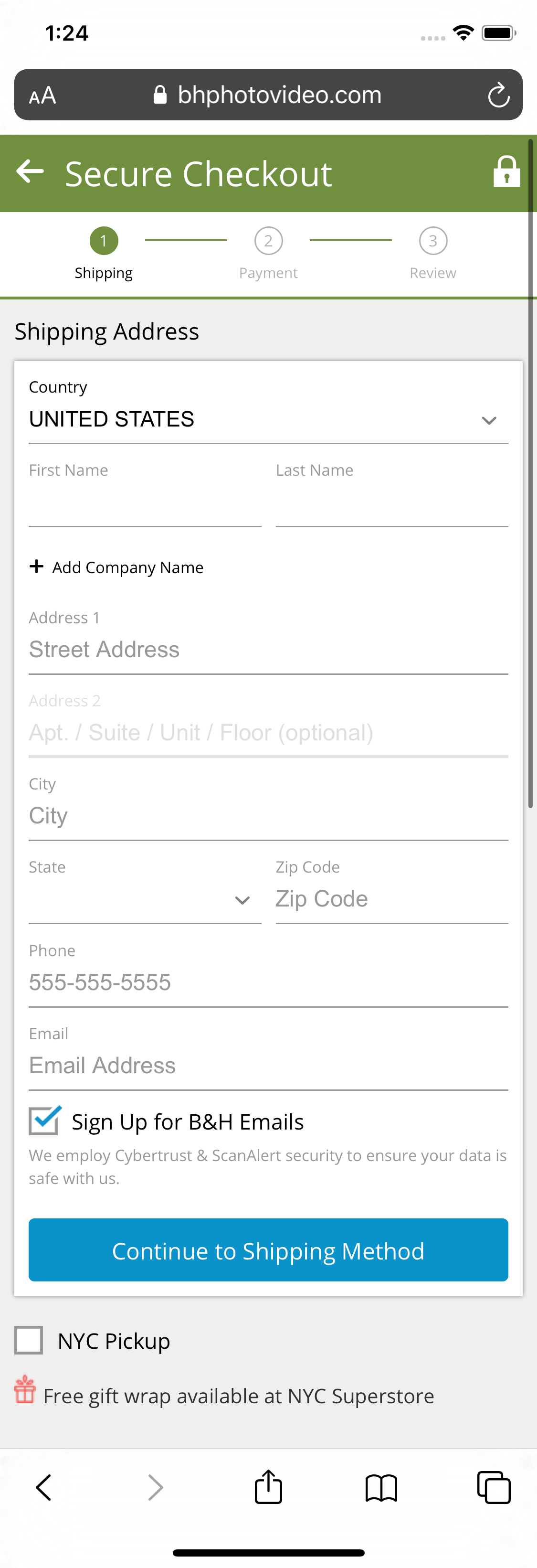Mobile screenshot of B&H Photo