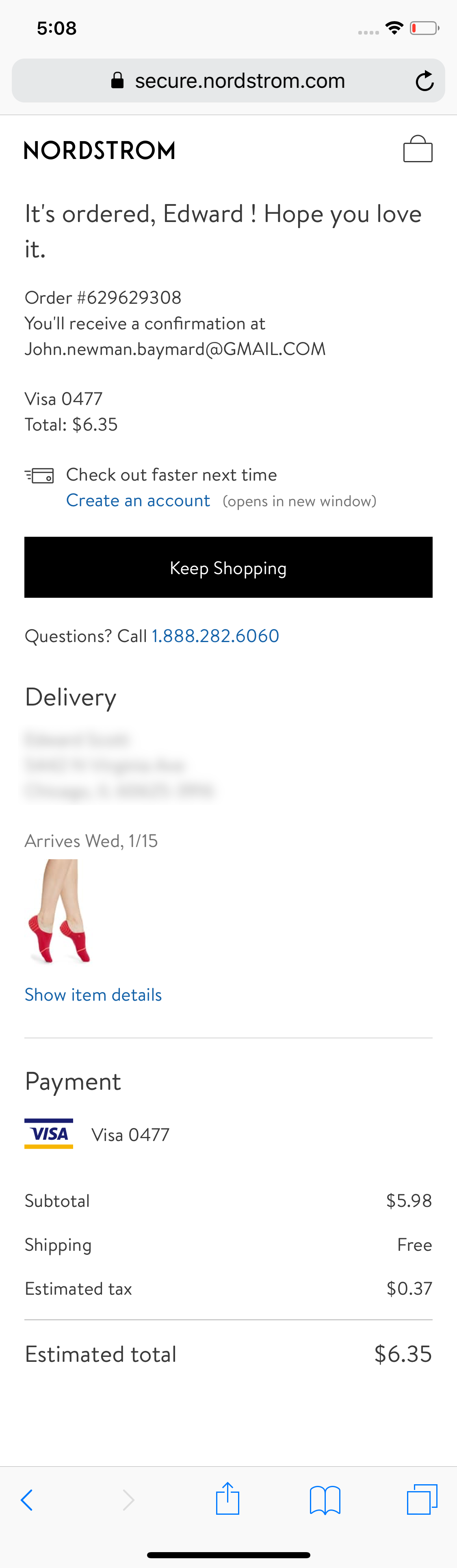 Nordstrom’s Mobile Receipt / Order Confirmation 501 of 656 Receipt