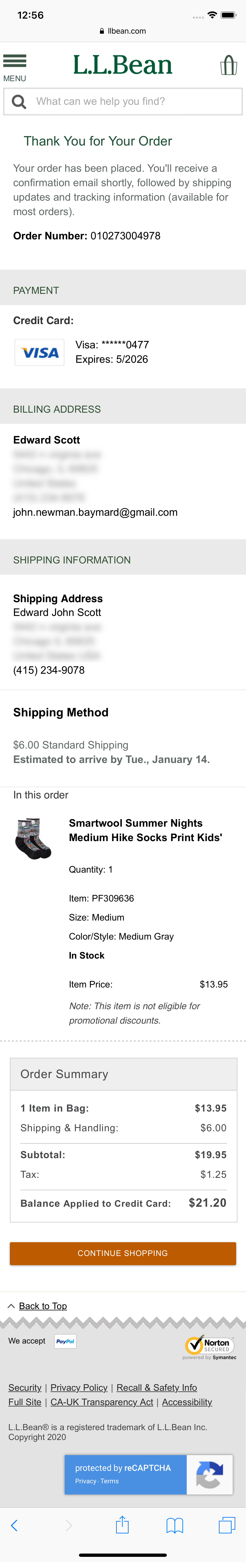 L.L. Bean’s Mobile Receipt / Order Confirmation 450 of 599 Receipt