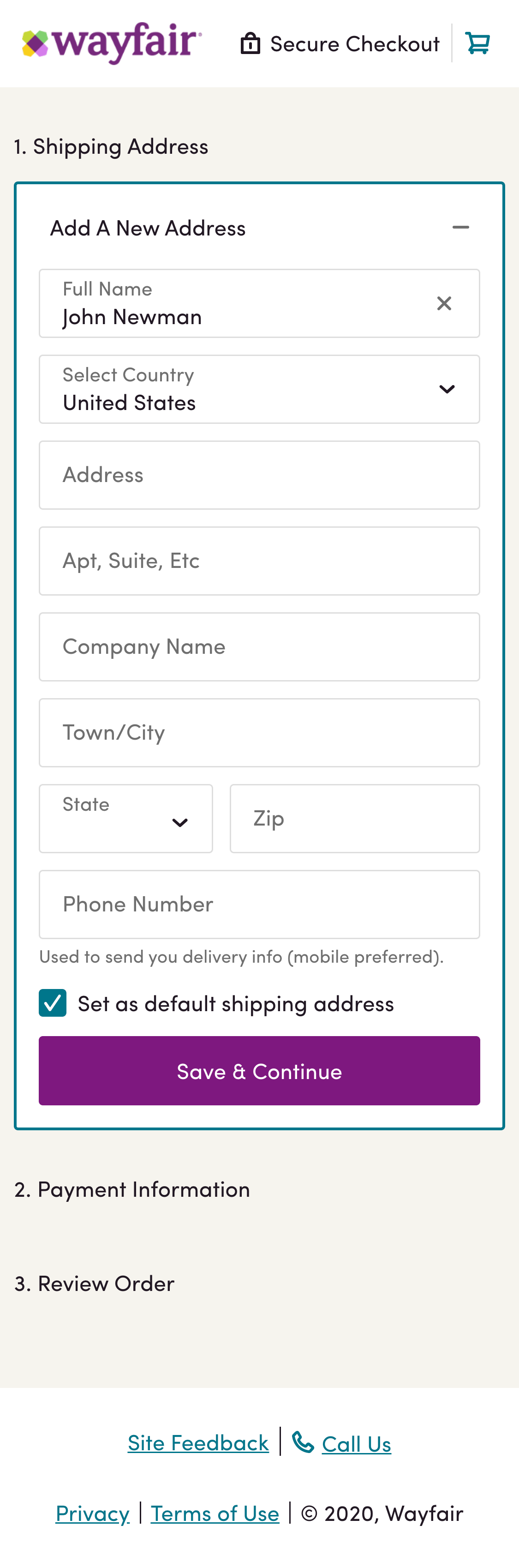 Wayfair’s Mobile Customer Info & Address 549 of 846 Customer Info