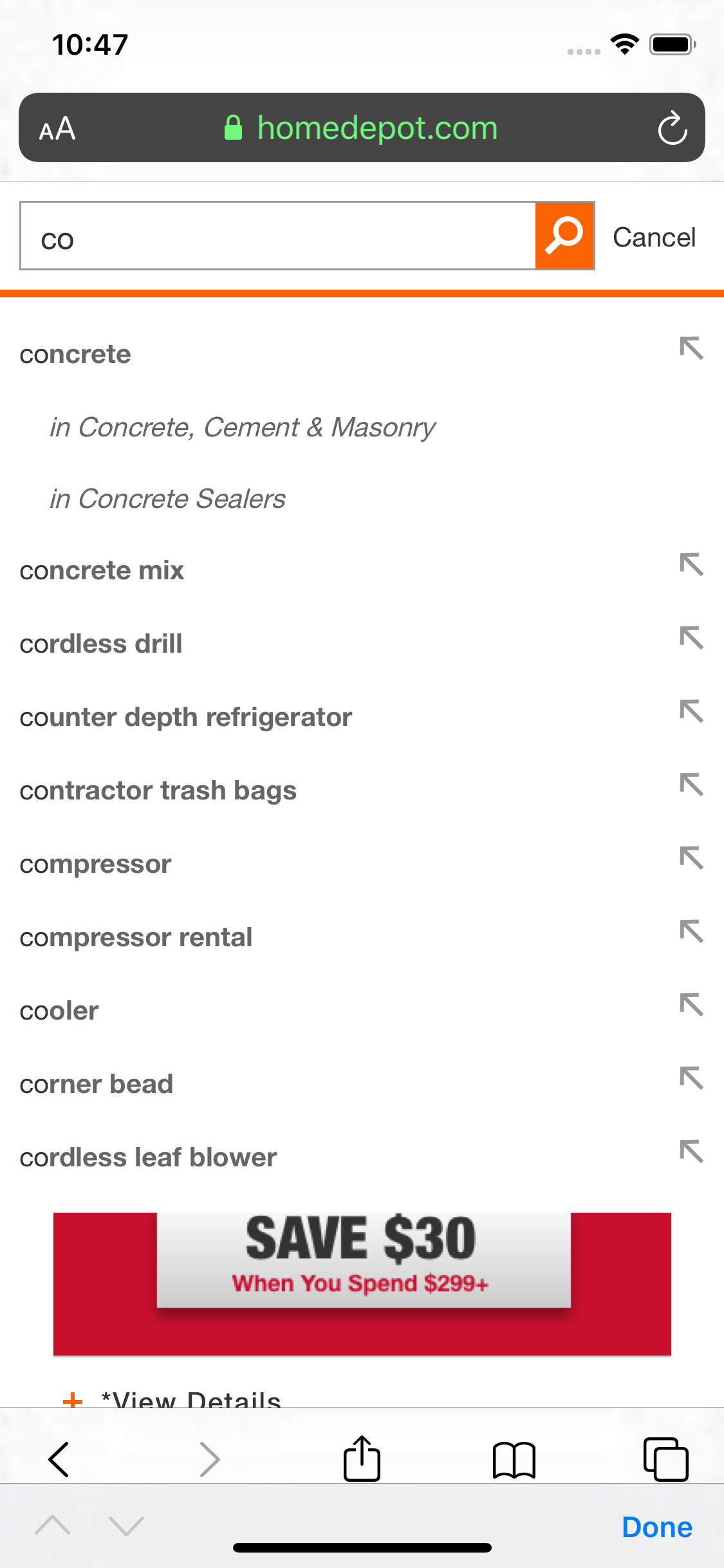 Mobile screenshot of Home Depot