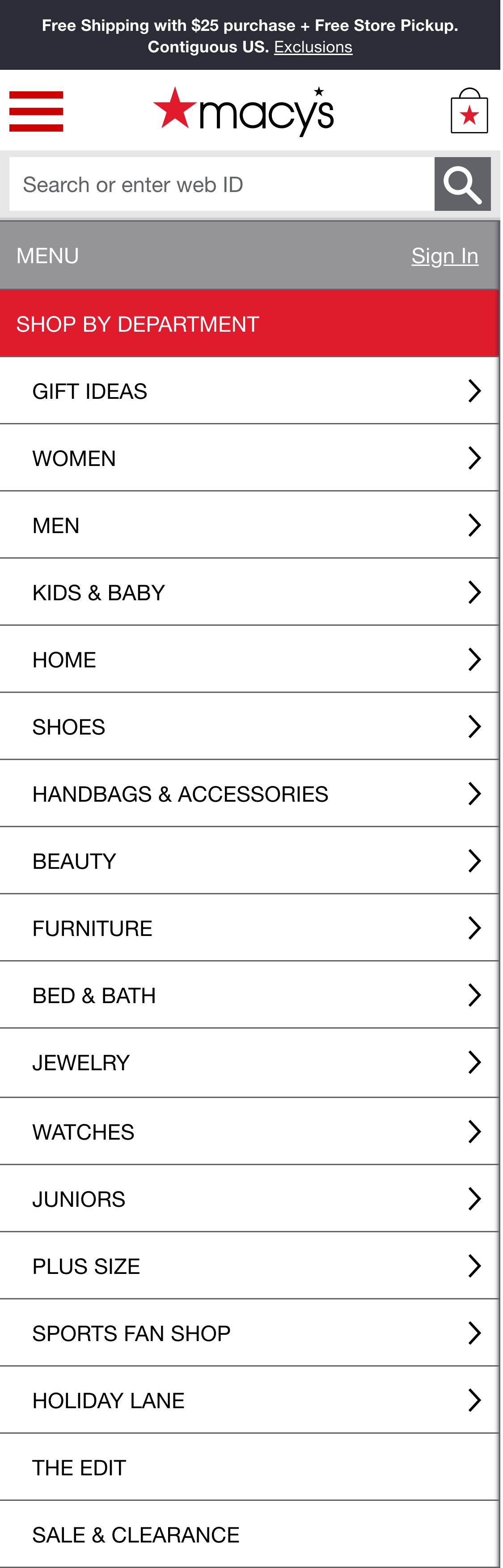 Mobile screenshot of Macy’s