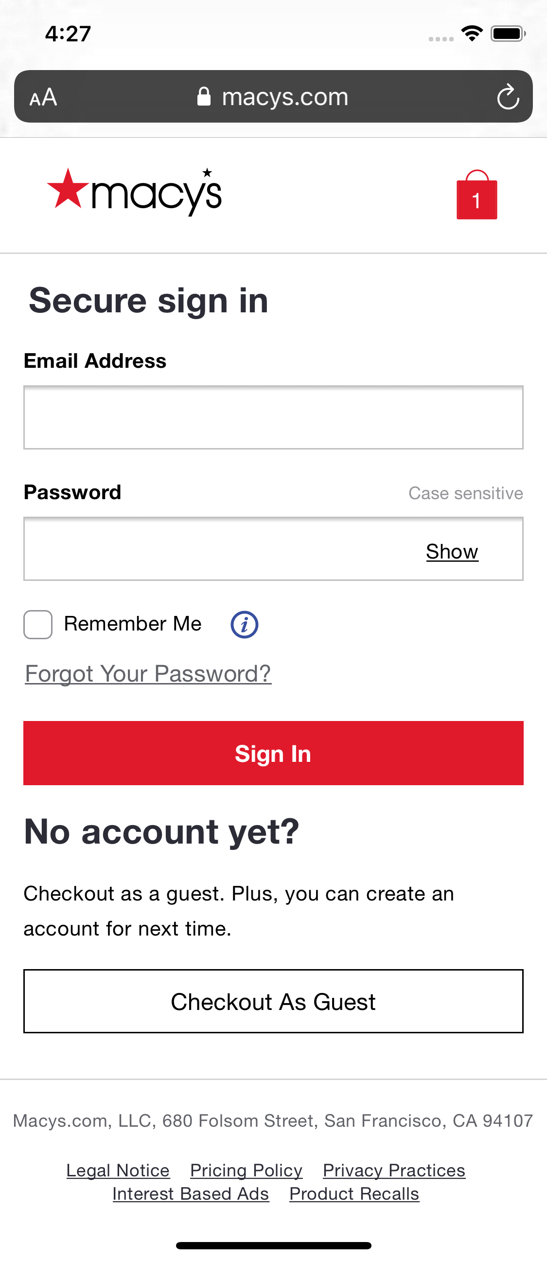 Mobile screenshot of Macy’s