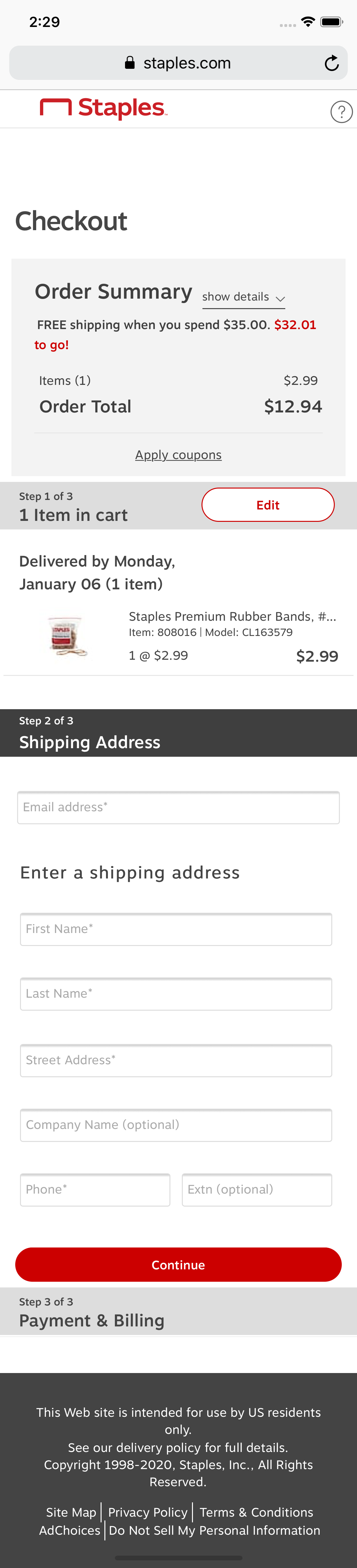 Staples’ Mobile Customer Info & Address 621 of 895 Customer Info