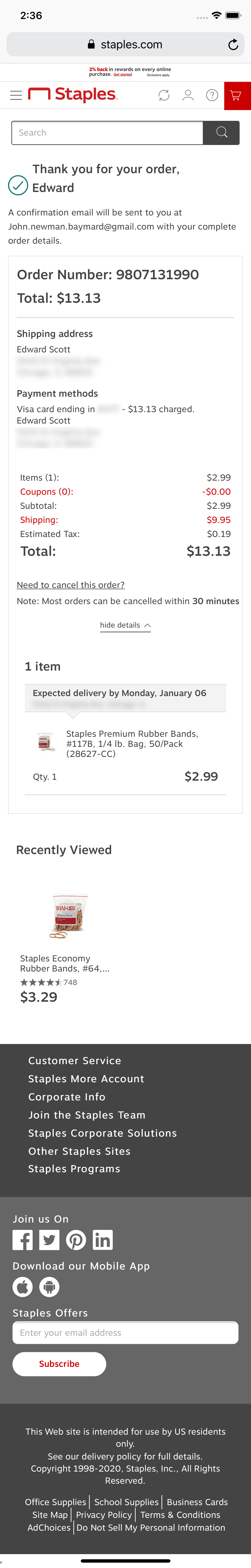 Staples’ Mobile Receipt / Order Confirmation 442 of 589 Receipt