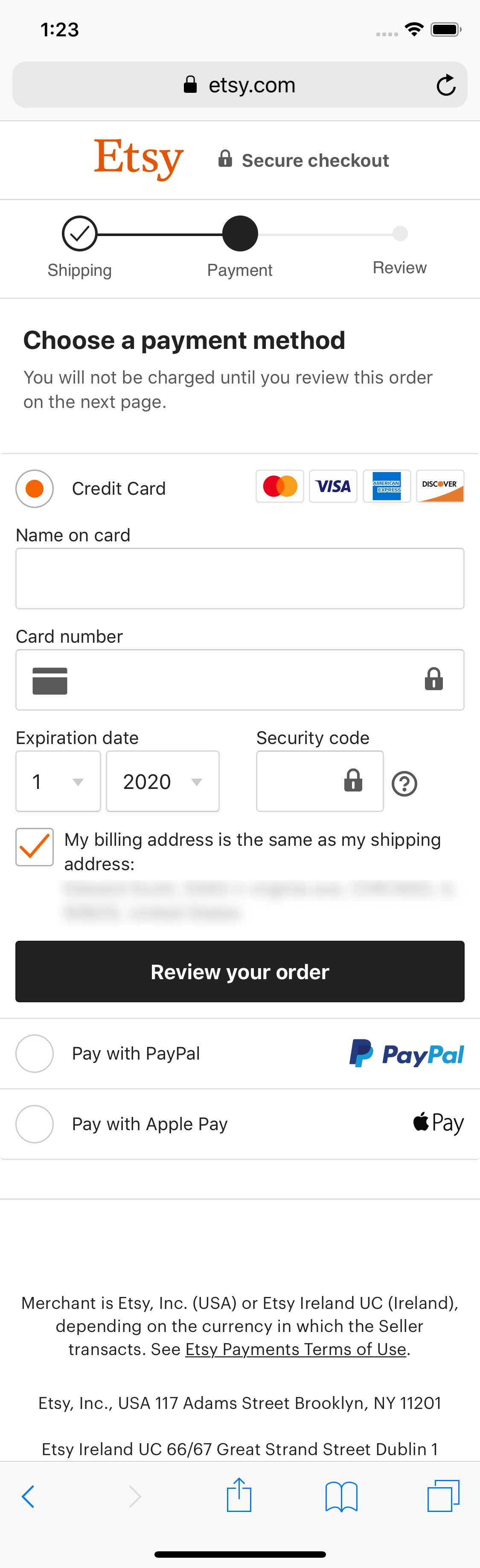 Etsy’s Mobile Payment 611 of 915 Payment Examples Baymard Institute