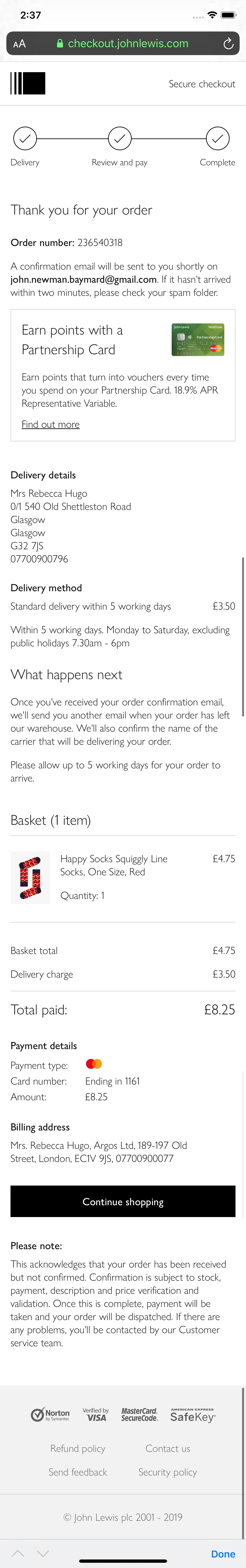 John Lewis’ Mobile Receipt / Order Confirmation 490 of 644 Receipt