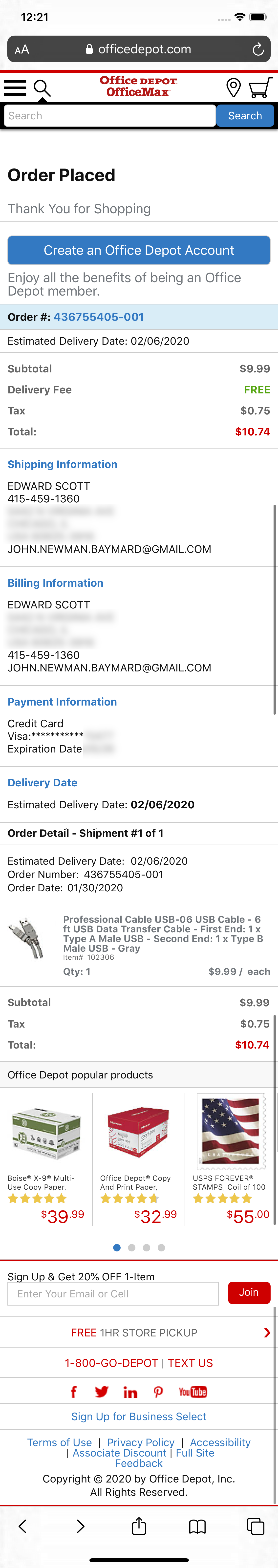 Office Depot’s Mobile Receipt / Order Confirmation 307 of 504 Receipt
