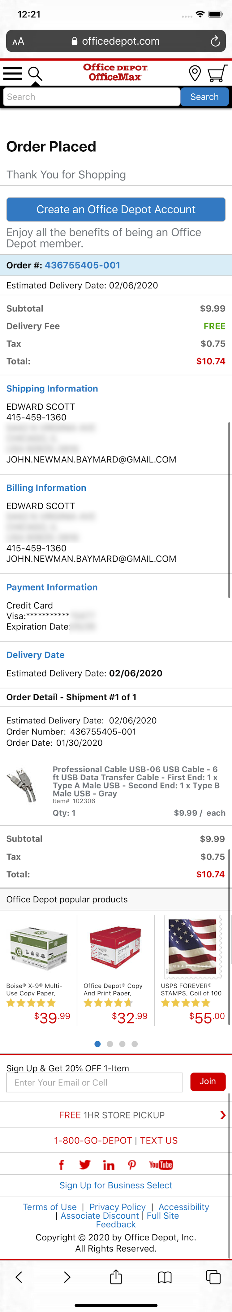 Office Depot's Mobile Receipt / Order Confirmation – 281 of 474 Receipt /  Order Confirmation Examples – Baymard Institute