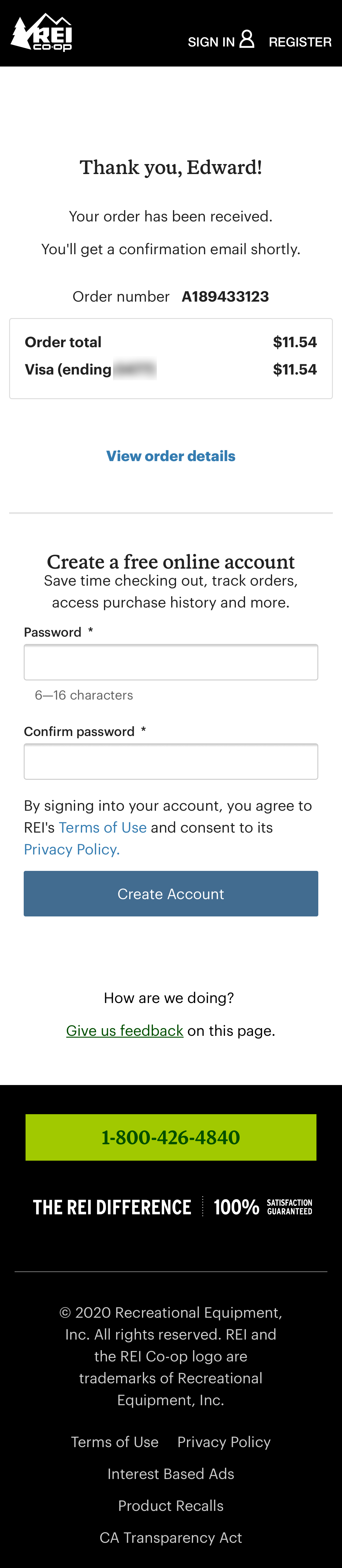 REI’s Mobile Receipt / Order Confirmation 315 of 504 Receipt / Order