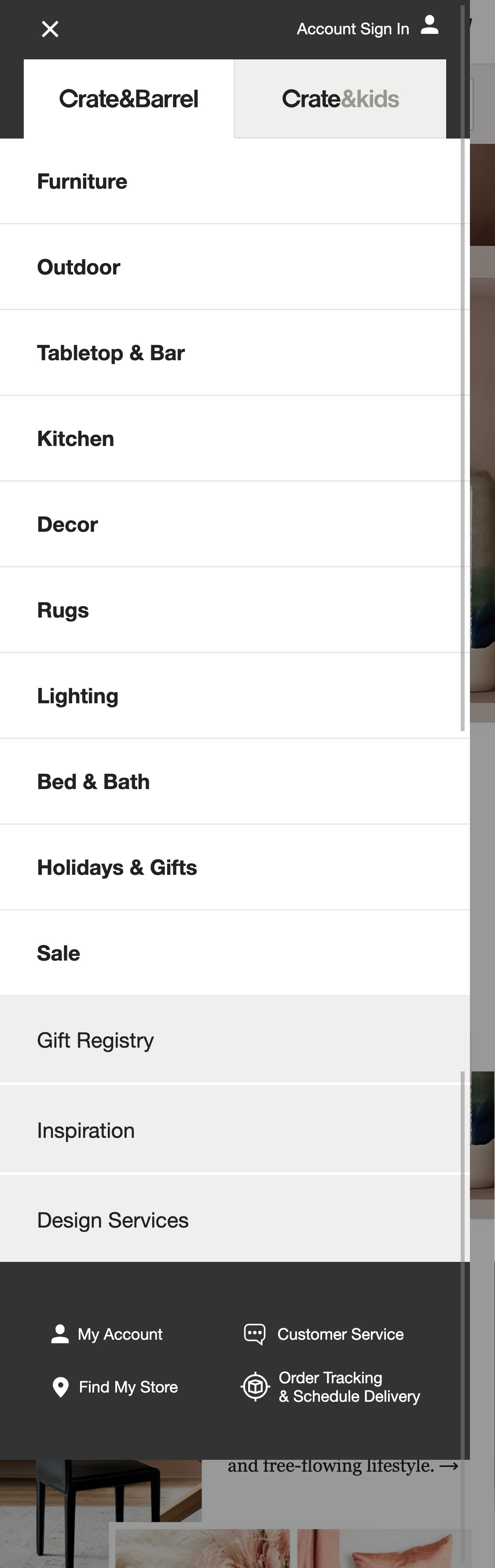 Mobile screenshot of Crate & Barrel