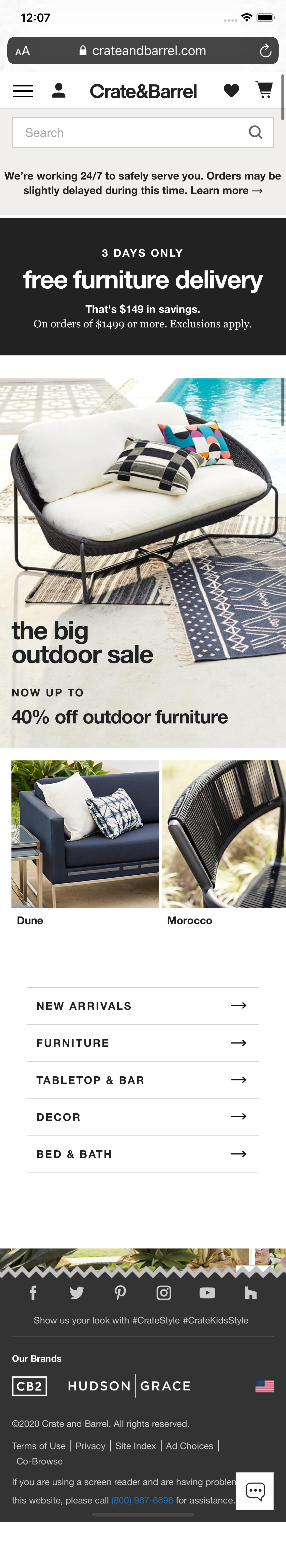 Mobile screenshot of Crate & Barrel