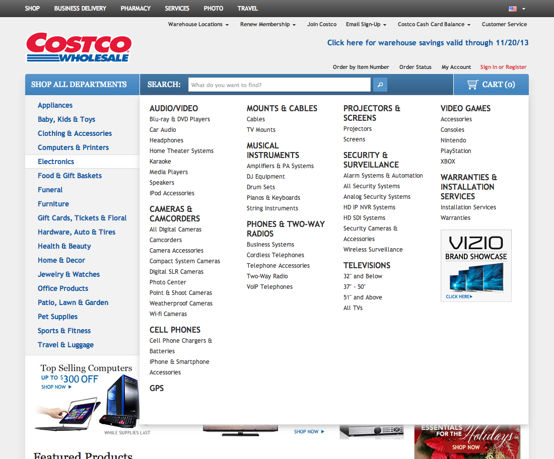 Costco’s Main Navigation – 1018 of 1141 Main Navigation Examples 