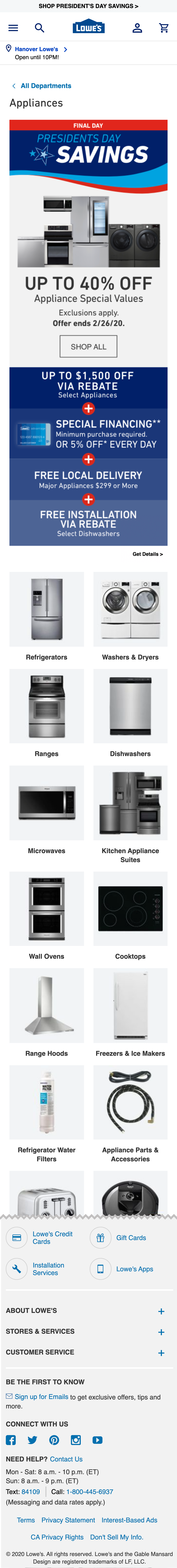 Mobile screenshot of Lowe’s