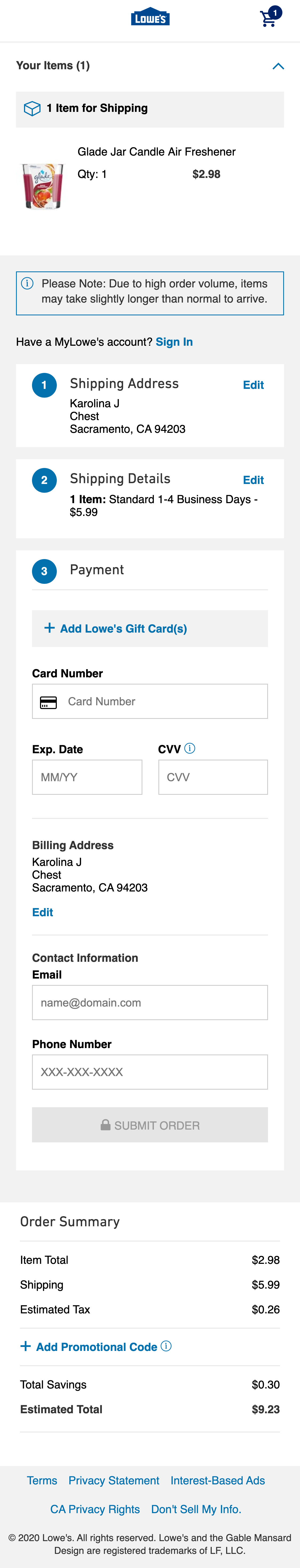 Lowe S Mobile Payment 565 Of 915 Payment Examples Baymard Institute   Lowe S Payment Review Order 