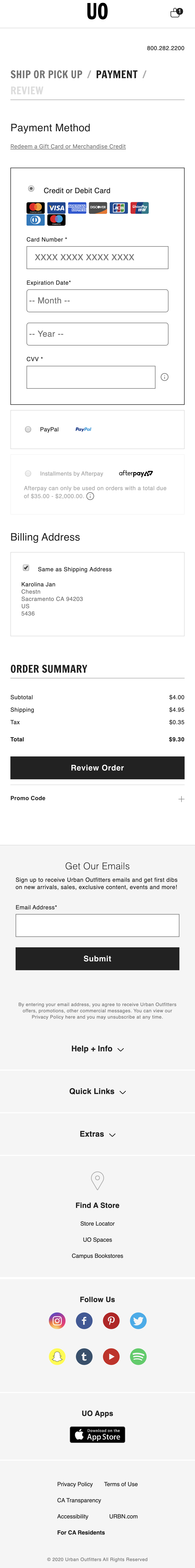 Urban Outfitters’ Mobile Payment 585 of 915 Payment Examples