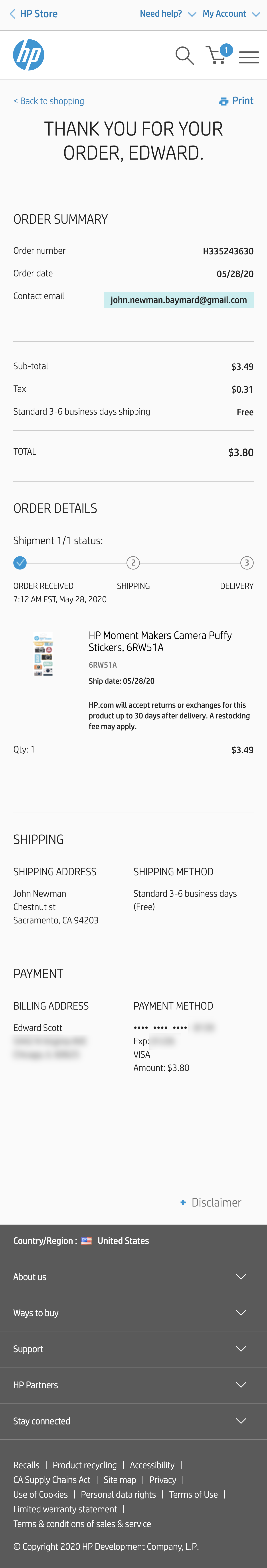 HP’s Mobile Receipt / Order Confirmation 339 of 504 Receipt / Order