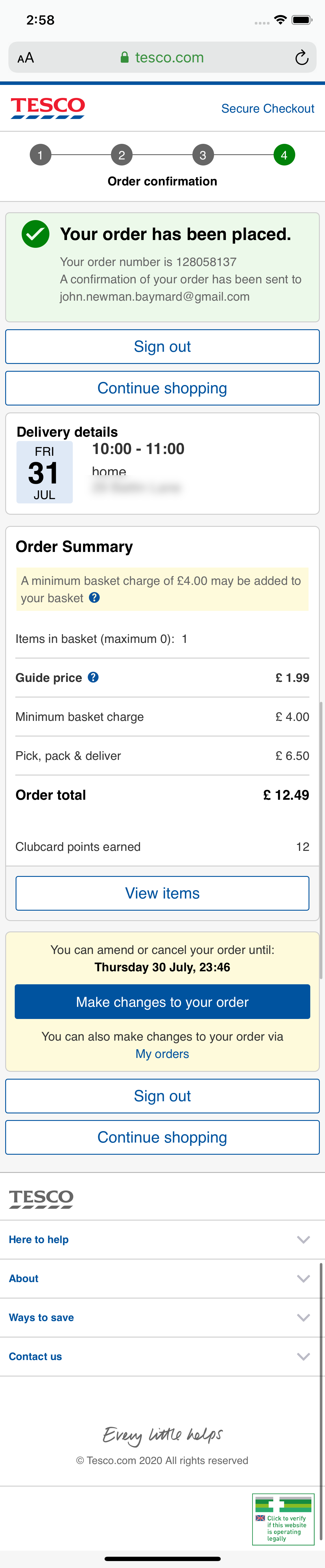 Tesco’s Mobile Receipt / Order Confirmation 187 of 371 Receipt