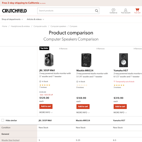 72 ‘Comparison Tool’ Design Examples – Baymard Institute