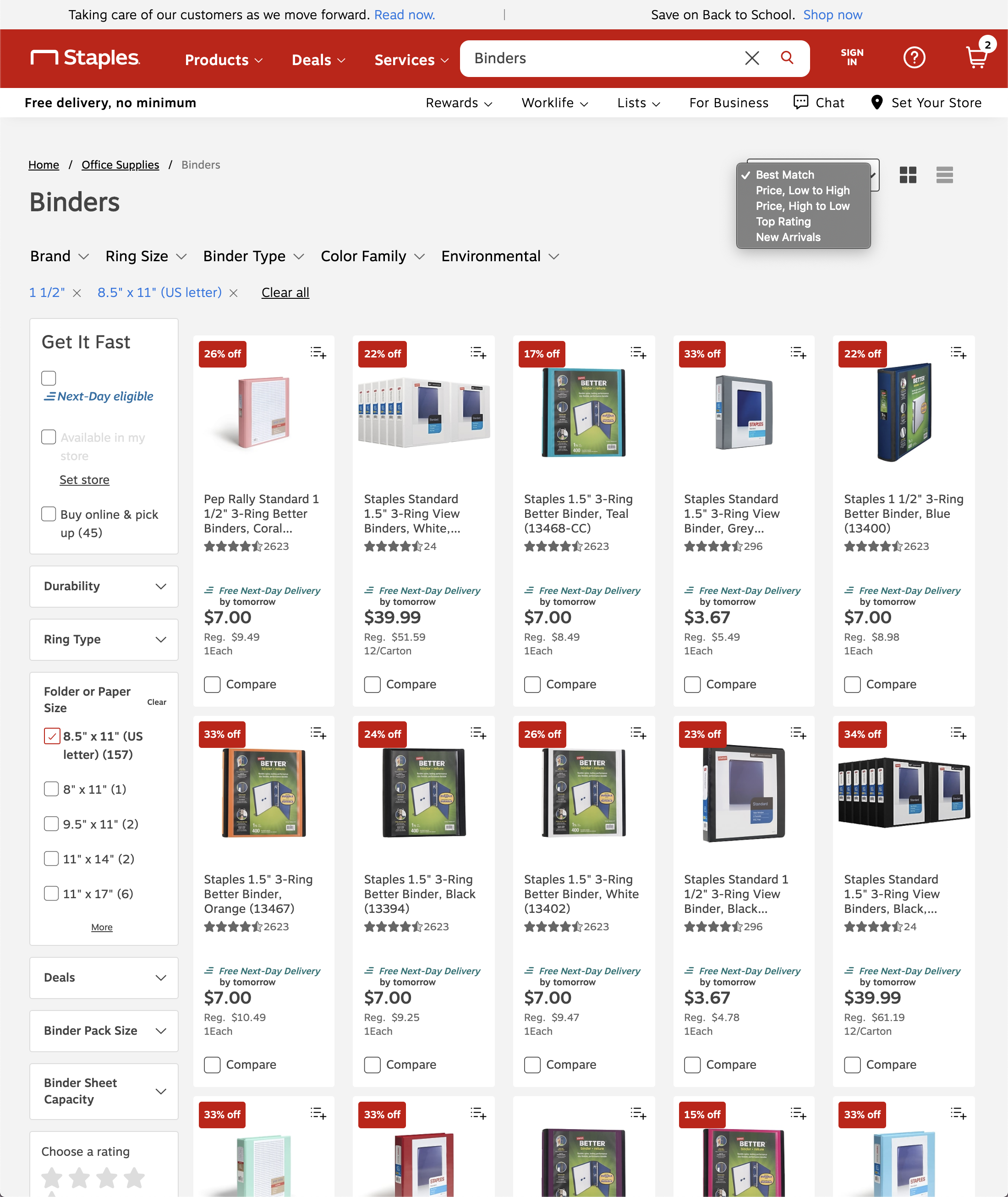 Staples’ Sorting Tool 316 of 449 Sorting Tool Examples Baymard