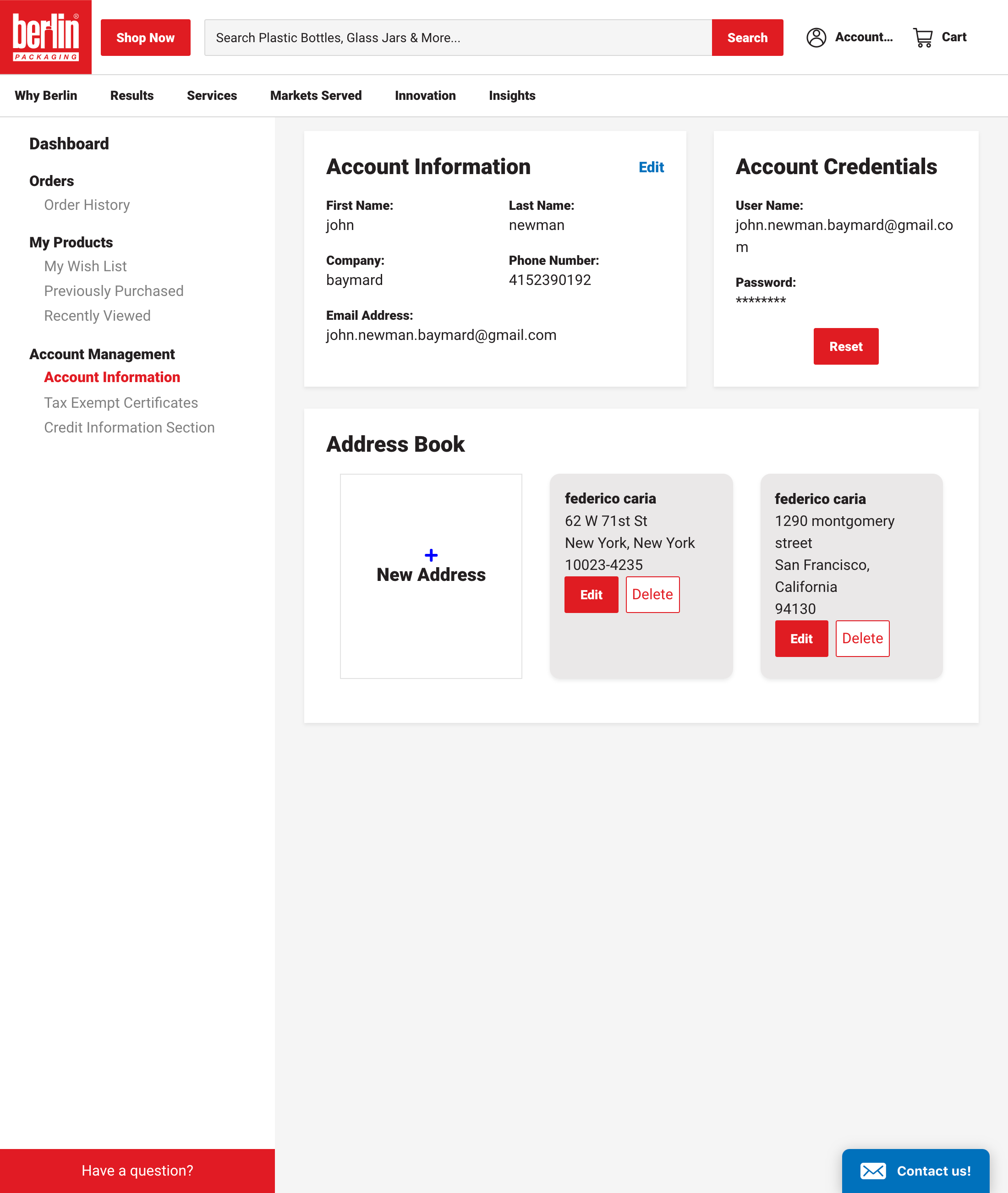 Berlin Packaging’s Address Book 230 of 271 Address Book Examples