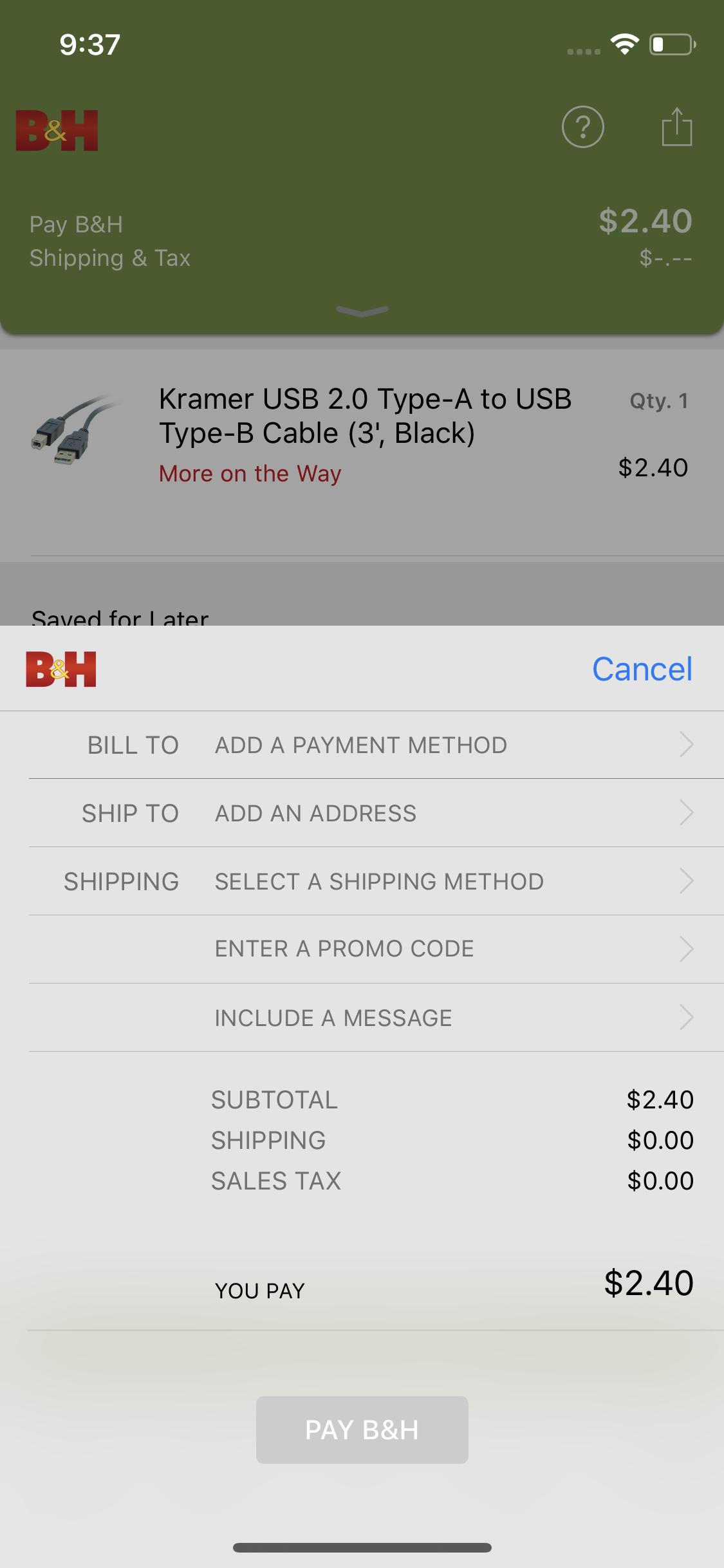 Mobile screenshot of B&H Photo