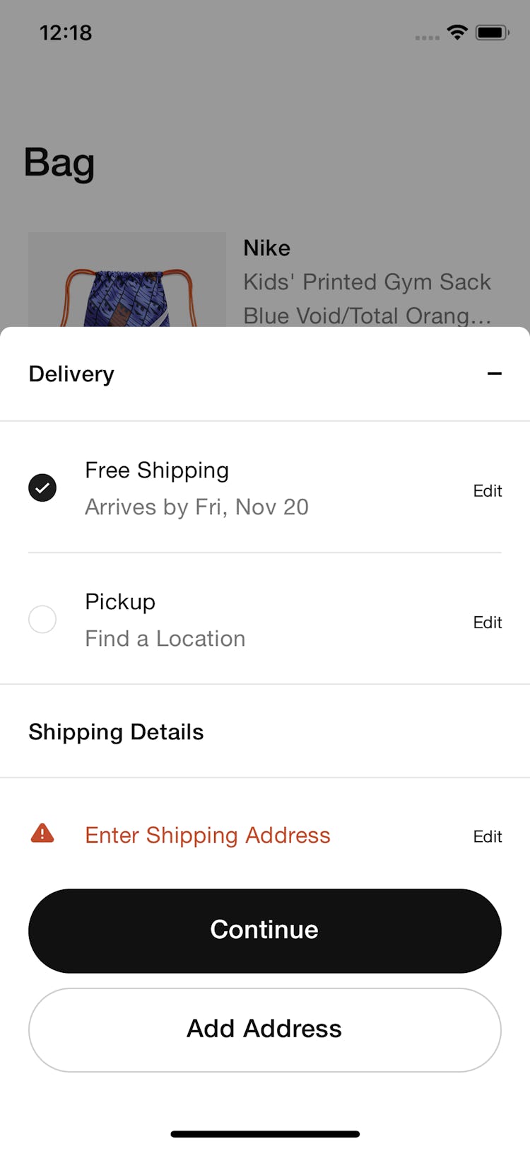 desinficere butik ventil Nike's App Shipping Address – 415 of 752 Shipping Address Examples –  Baymard Institute