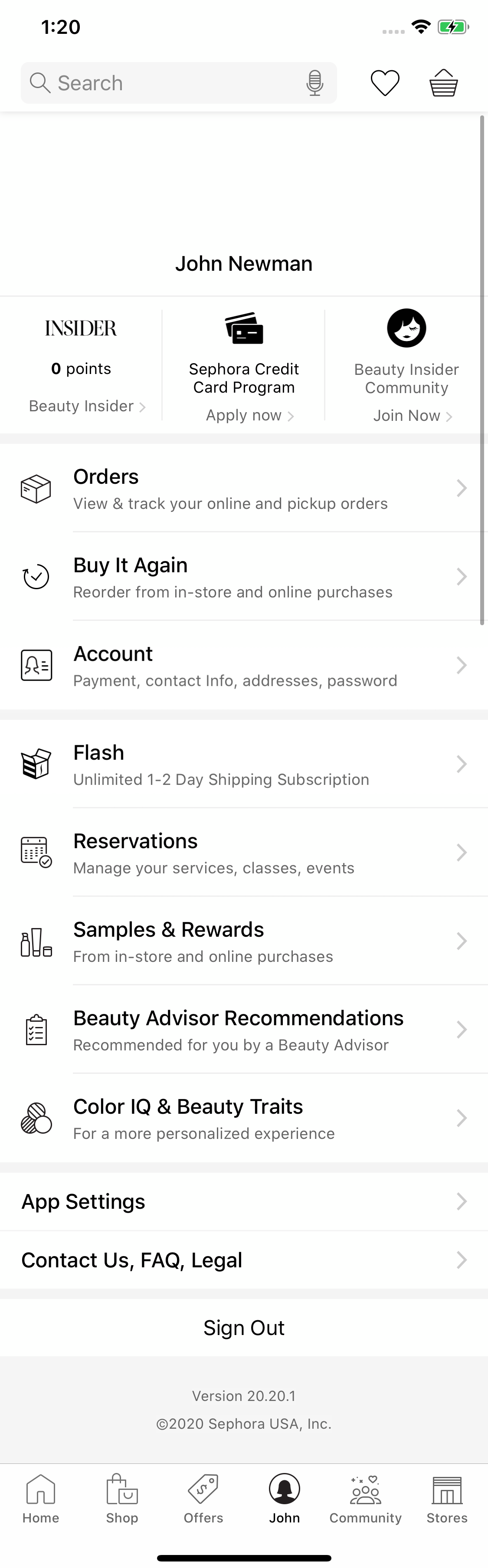 Sephora’s App Account Dashboard 444 of 517 Account Dashboard Examples
