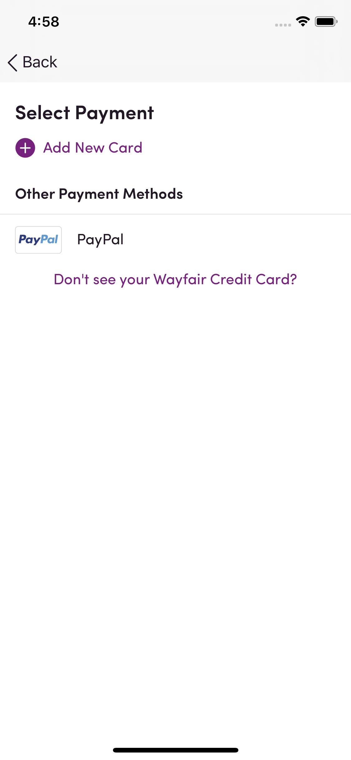 Wayfair’s App Payment 508 of 891 Payment Examples Baymard Institute