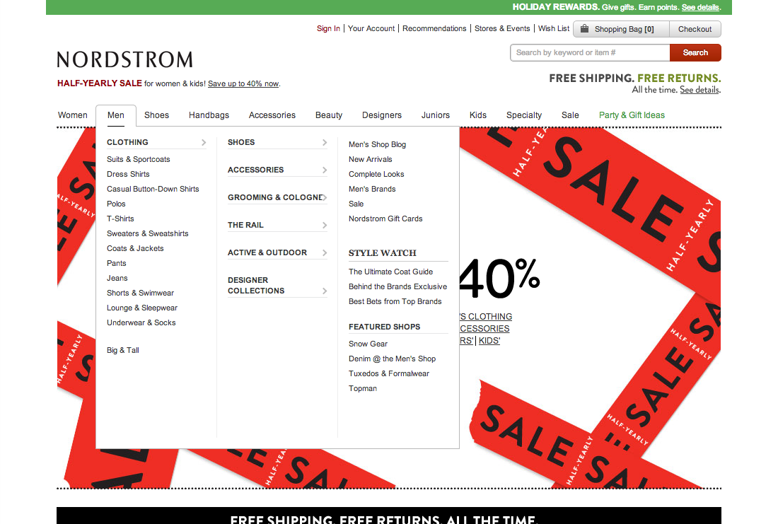 Nordstrom’s Main Navigation 1010 of 1110 Main Navigation Examples