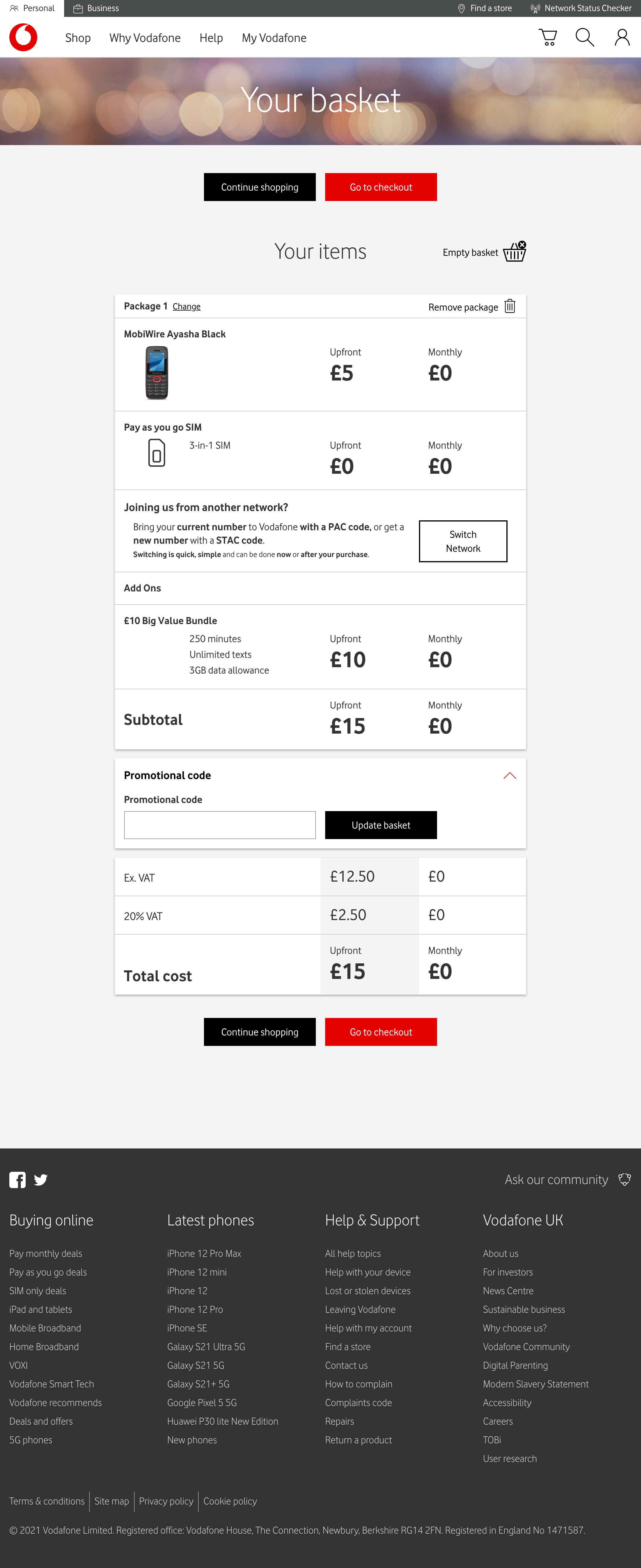 Vodafone UK’s Cart – 486 of 826 Cart Examples – Baymard Institute