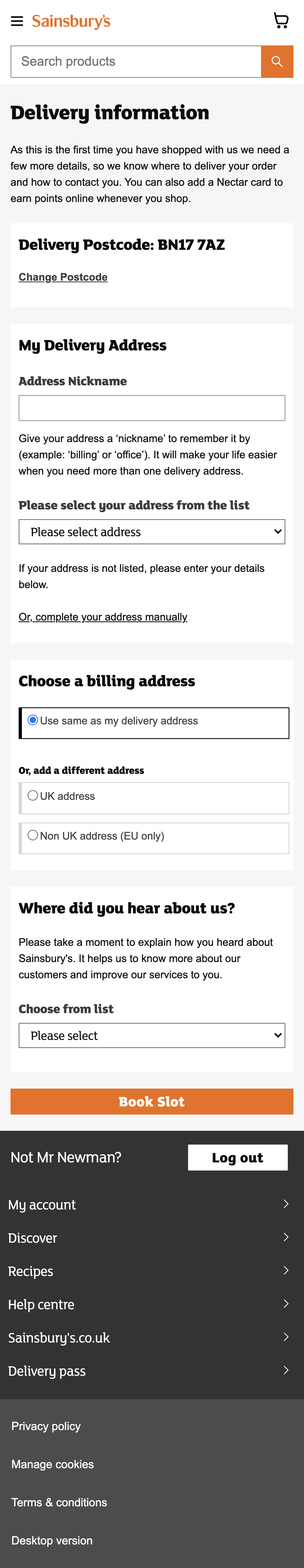 Sainsbury’s Mobile Billing Address 388 of 644 Billing Address
