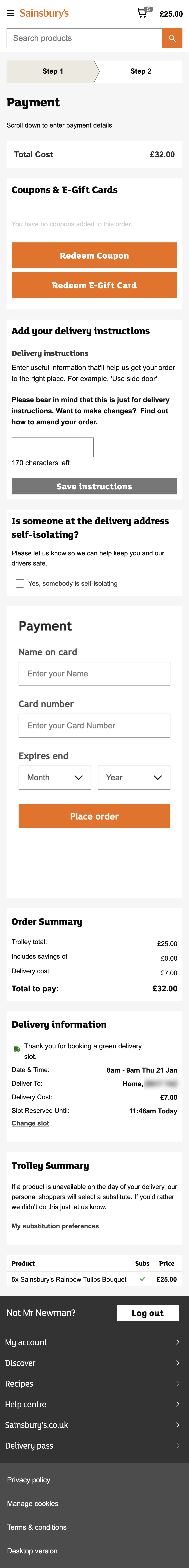 Sainsbury’s Mobile Payment 630 of 1003 Payment Examples Baymard