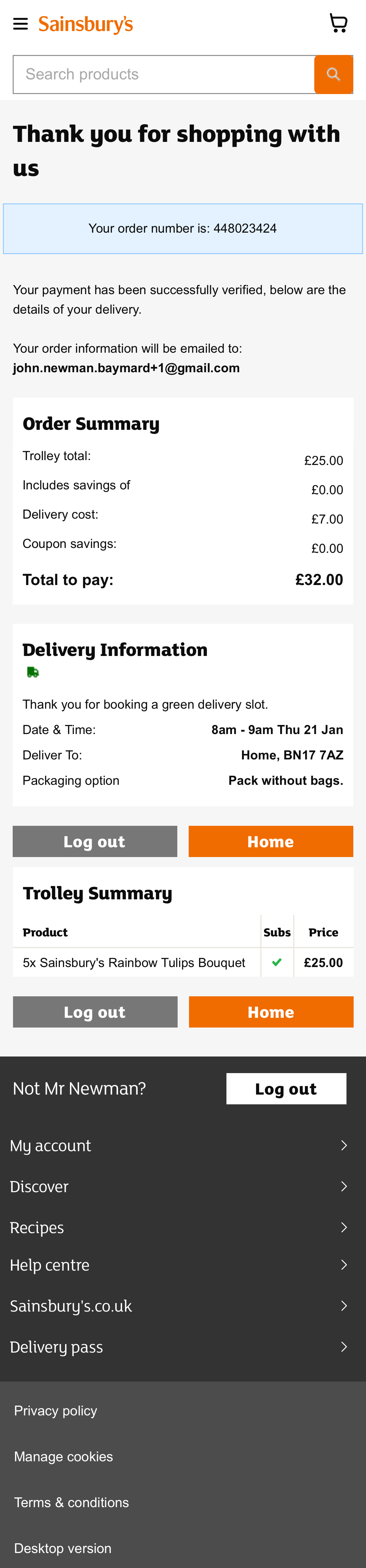 Sainsbury’s Mobile Receipt / Order Confirmation 75 of 147 Receipt