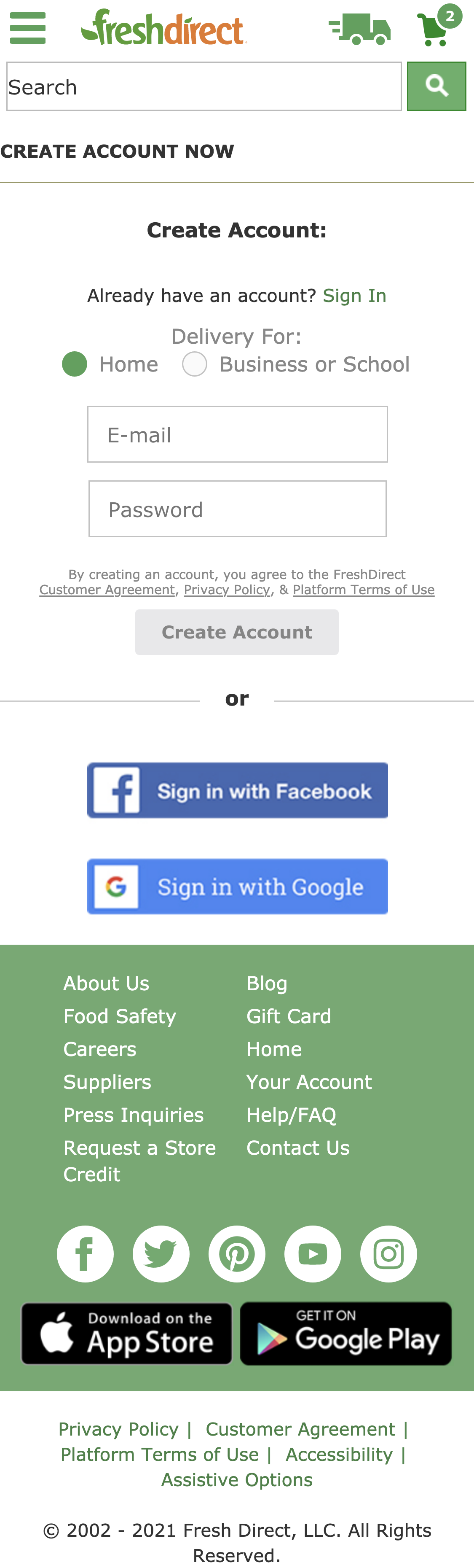 FreshDirect’s Mobile Account Selection 428 of 777 Account Selection