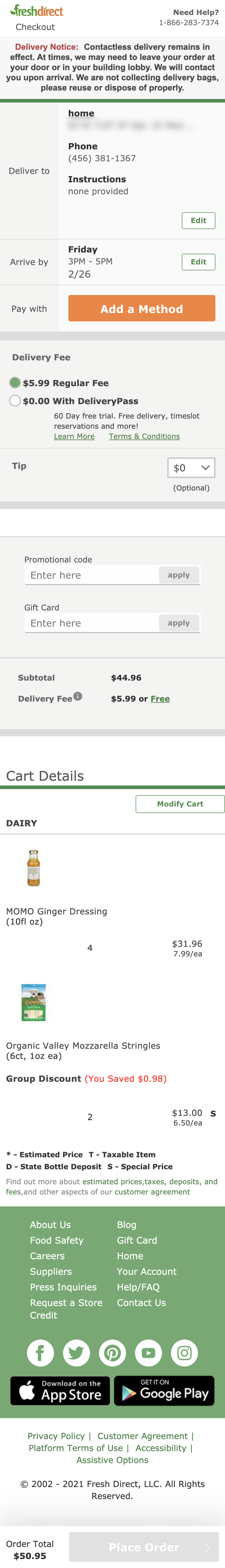 FreshDirect’s Mobile Review Order 265 of 561 Review Order Examples